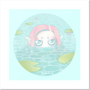 Frog girl in water lily lake - Cute girls - Mermaid Posters and Art